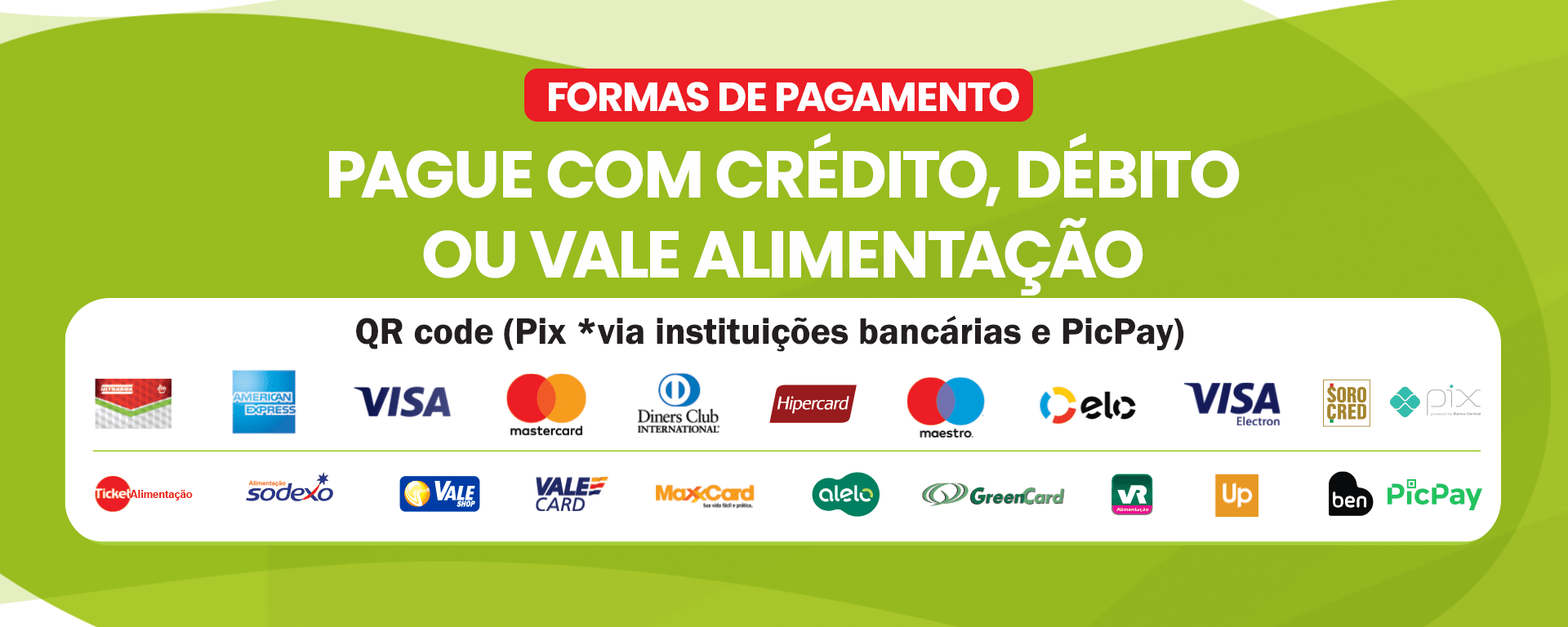 Banner formas de pagamento